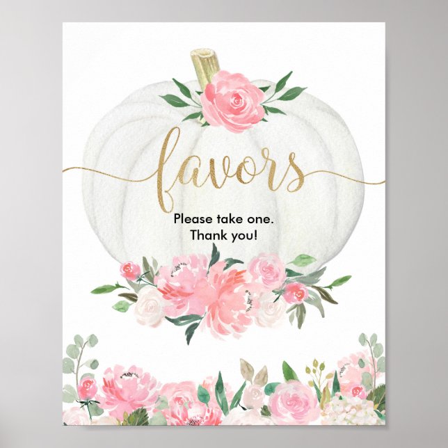Pumpor för blommigt rosa guld Babyduschfavörer Poster (Framsidan)