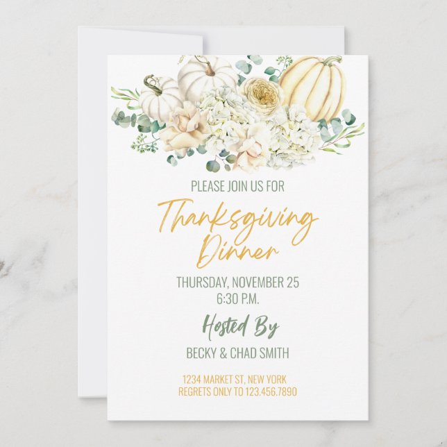 Pumpor för blommigtens Thanksgiving på middagsinbj Inbjudningar (Framsida)