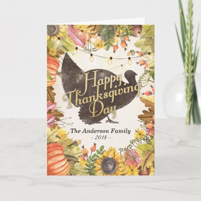 Pumpor för happy thanksgivingTurkiet höst löv Helgkort (Framsida)