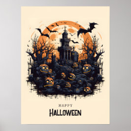 Pumpor från happy halloween och fladdermus poster