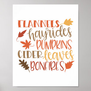Pumpor, Hayrides, Flannels Typography Poster