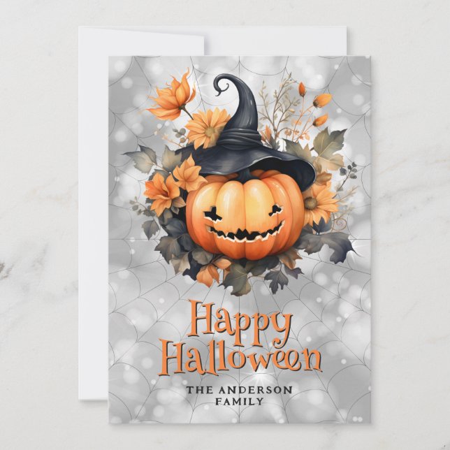 Pumpor i ett svart Hat Happy halloween-kort Julkort (Framsida)