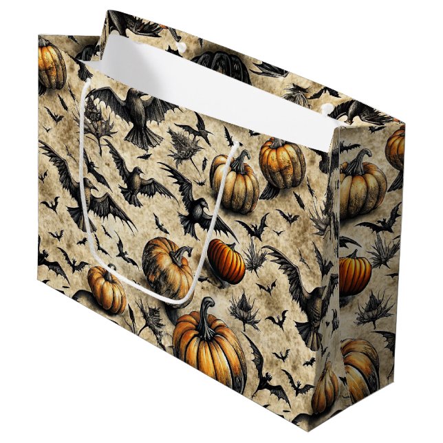 Pumpor, Kråkor och Fladdermus Halloween Mönster (2 (Framsidan Vinklad)