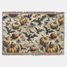 Pumpor, Kråkor och Fladdermus Halloween Mönster (2 Filt