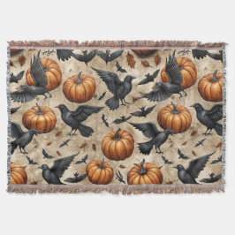 Pumpor, Kråkor och Fladdermus Halloween Mönster Filt