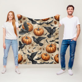 Pumpor, Kråkor och Fladdermus Halloween Mönster Fleecefilt