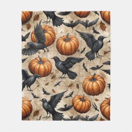 Pumpor, Kråkor och Fladdermus Halloween Mönster Fleecefilt