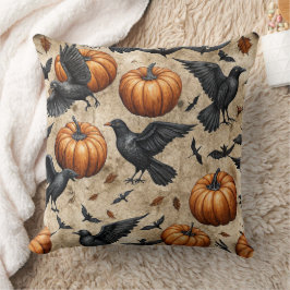 Pumpor, Kråkor och Fladdermus Halloween Mönster Kudde