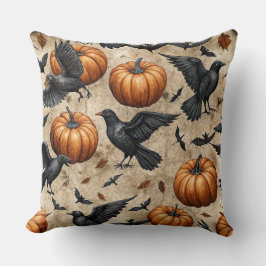 Pumpor, Kråkor och Fladdermus Halloween Mönster Kudde