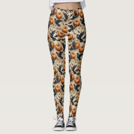 Pumpor, Kråkor och Fladdermus Halloween Mönster Leggings