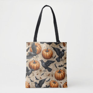 Pumpor, Kråkor och Fladdermus Halloween Mönster Tygkasse