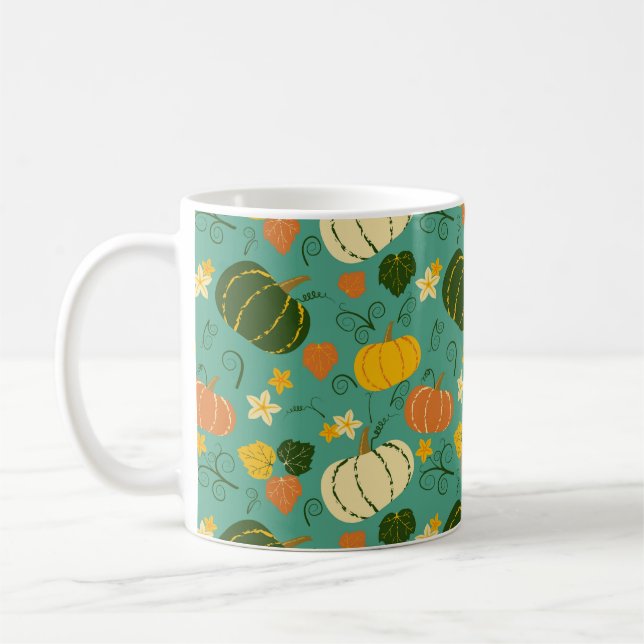Pumpor, löv: vegetabiliska mönster hösten kaffemugg (Vänster)