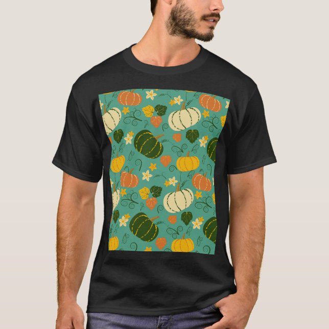 Pumpor, löv: vegetabiliska mönster hösten t shirt (Framsida)