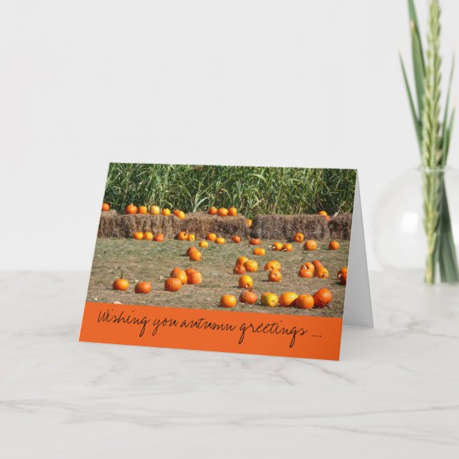 Pumpor, Maj och Hay Autumn Hälsning Card Kort (Framsida)