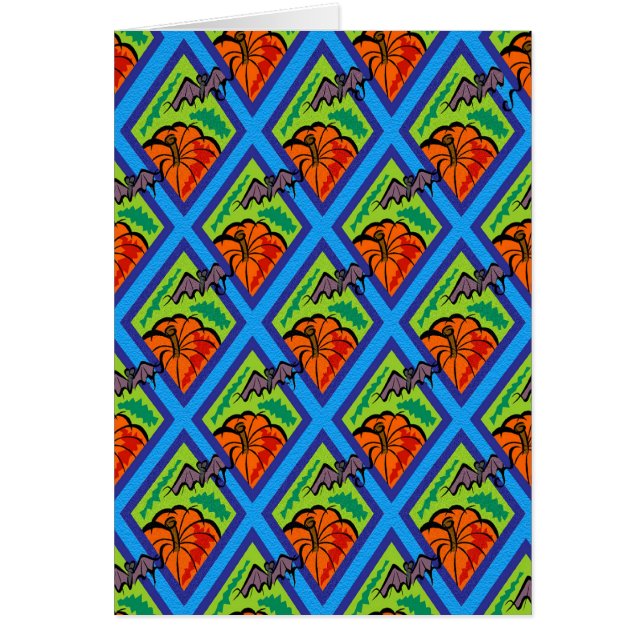 Pumpor och Fladdermöss i Mönster av Grönt/blått Hälsningskort (Framsidan)