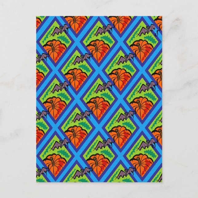 Pumpor och Fladdermöss i Mönster av Grönt/blått Vykort (Framsida)