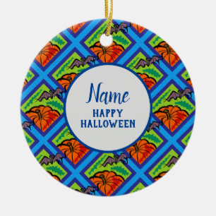 Pumpor och Fladdermus i Mönster, Namn, Halloween, Julgransprydnad Keramik