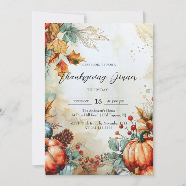 Pumpor och Gräs Cones Thanksgiving Inbjudningar (Framsida)