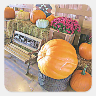 Pumpor och land tar av planet Halloween Fyrkantigt Klistermärke