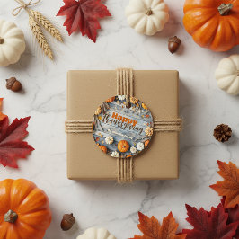 Pumpor och Löv på Thanksgivingen Wood Fall Gåvor Etiketter