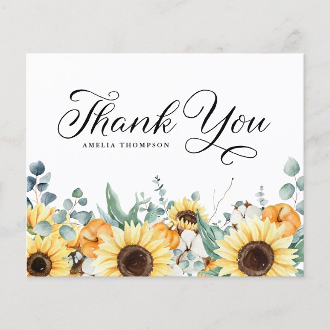 Pumpor och solblommor Fall Baby Shower-Tack (Framsida)