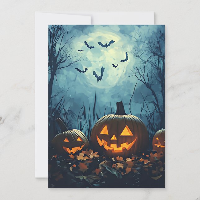 Pumpor om Natten Halloween Välkomstkort Inbjudningar (Framsida)