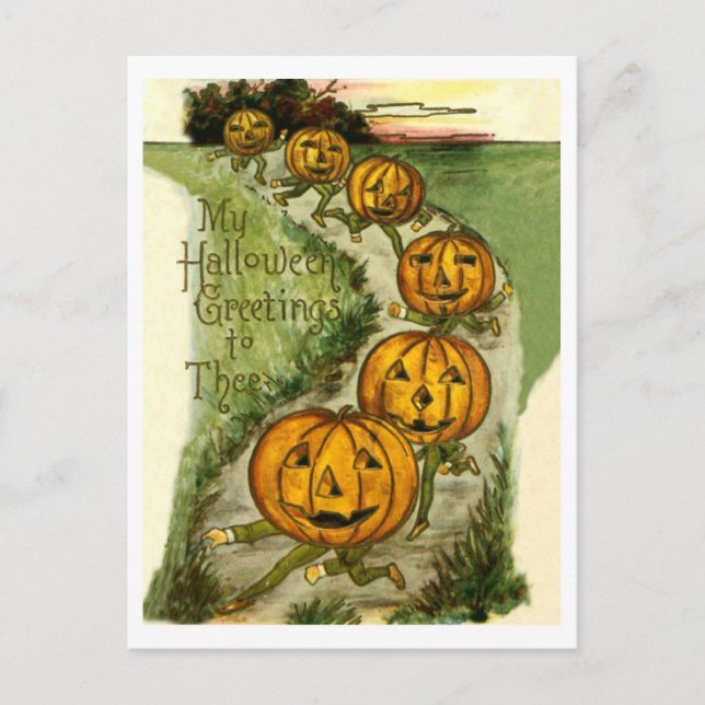 Pumpor önskar dig en happy halloween vykort (Framsida)