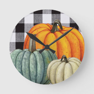 Pumpor på Black and white gingham plaid Fall Rund Klocka