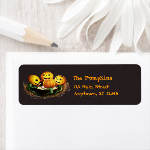 Pumpor på Cards Halloween Labels Red Returadress Etikett