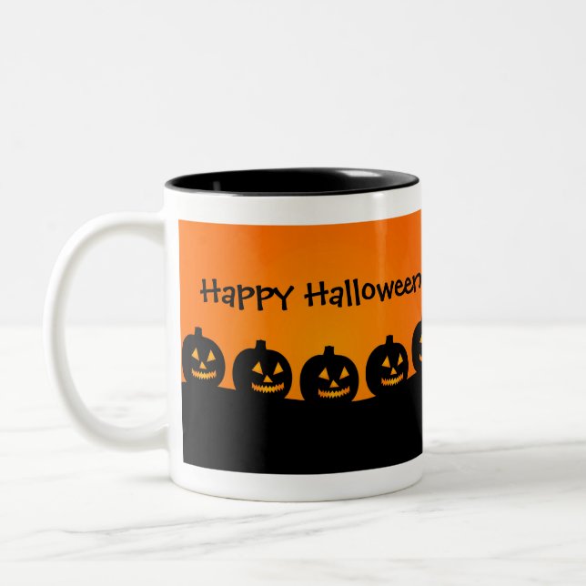 Pumpor på en rad, Happy halloween Mugg (Vänster)