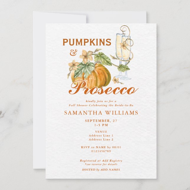 Pumpor & Prosecco Elegant Bröllopsfest för Hösten Inbjudningar (Framsida)