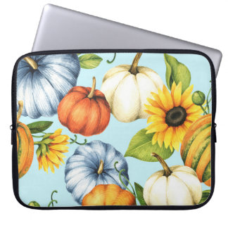 Pumpor, solrosor, illustration av vattenfärg laptop fodral