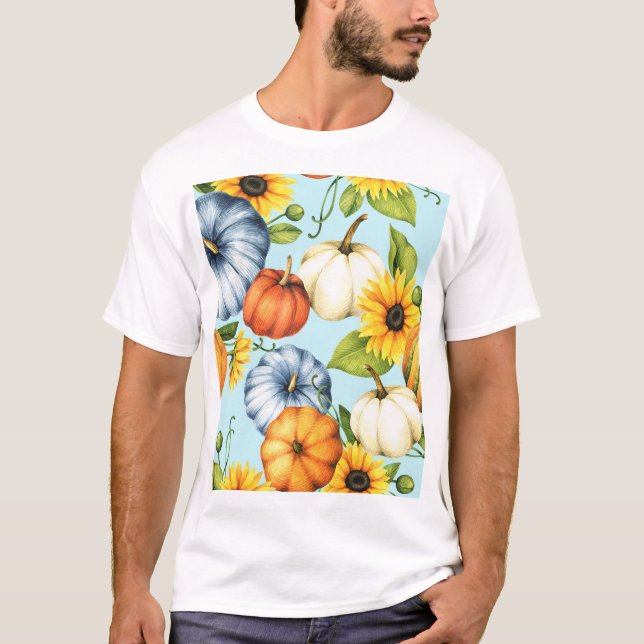Pumpor, solrosor, illustration av vattenfärg t shirt (Framsida)