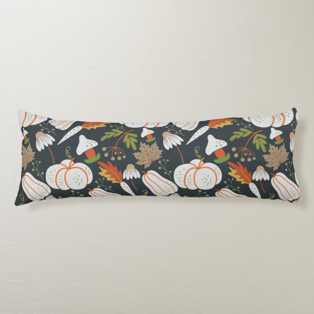 Pumpor, sömlös blommigt mönster, svart och vit kroppskudde (Framsidan)