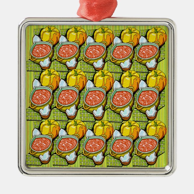 Pumpor, Soppa och Stripe-bakgrund Julgransprydnad Metall (Framsidan)