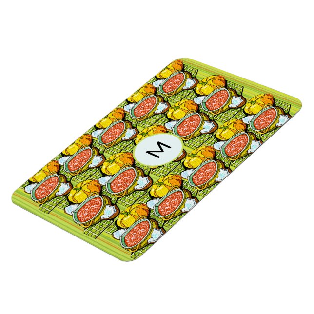 Pumpor, Soppa och Stripe-bakgrundsmonogram Magnet (Vänstra Sidan)