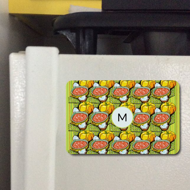 Pumpor, Soppa och Stripe-bakgrundsmonogram Magnet (Pumpkins Soup & Striped Pattern Monogram Flexible Magnet)