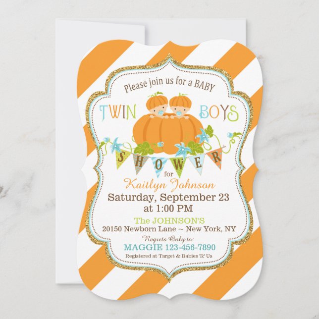 Pumpor Twin Boys Fall Baby Shower-inbjudningar Inbjudningar (Framsida)