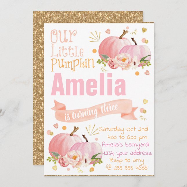 Pumpskinsfödelsedagsinbjudan Höstinbjudan Inbjudningar (Fram/baksida)