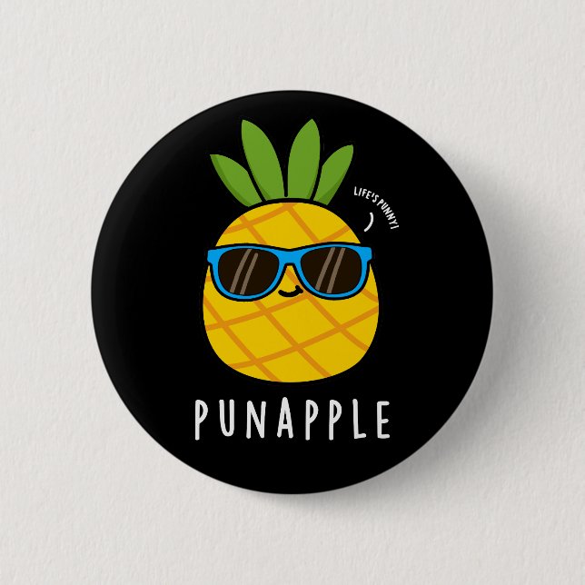 Pun-apple Funny Fruit Pineapple Pun Mörk BG Knapp (Framsida)