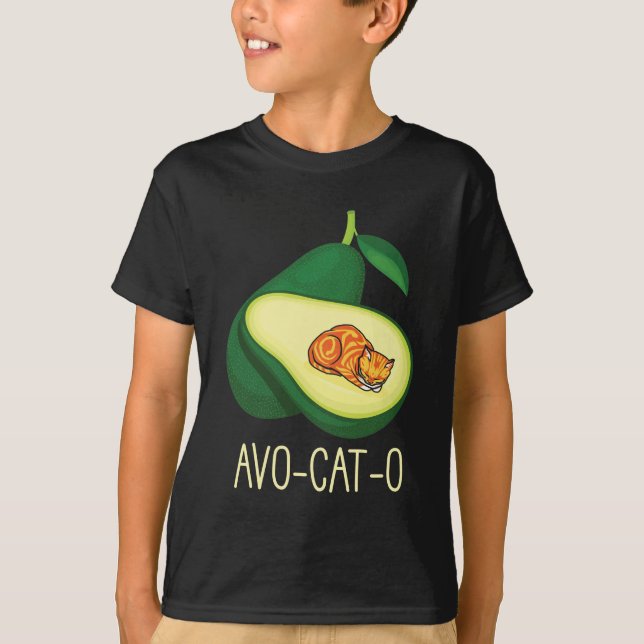 Pun av frigående katt Avocado Cute Vegetable Anima T Shirt (Framsida)