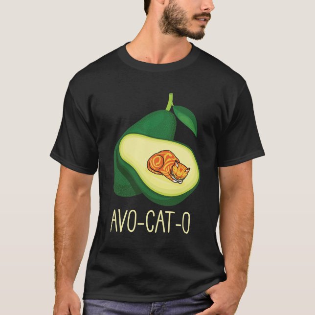Pun av frigående katt Avocado Cute Vegetable Anima T Shirt (Framsida)