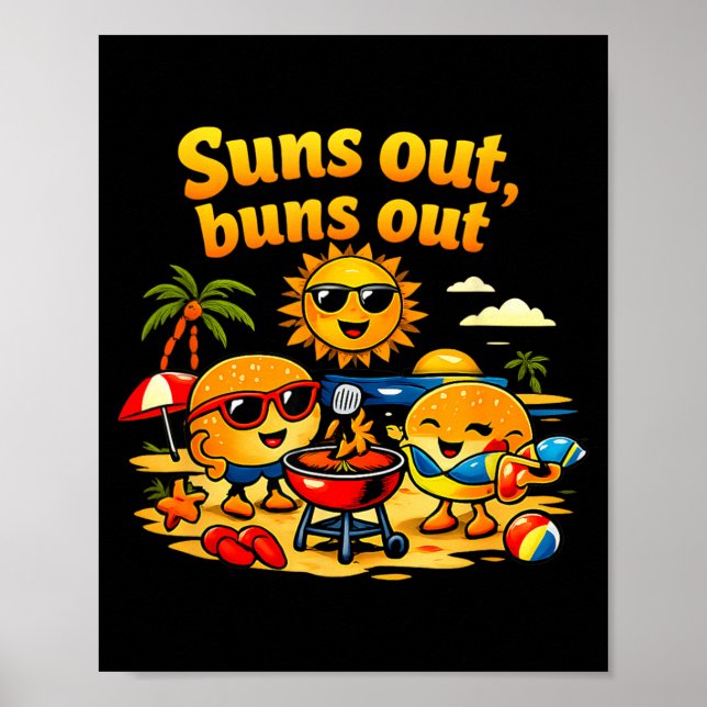Pun Beach Bbq Grafisk Solen Ut Ryggen Ut Poster (Framsidan)
