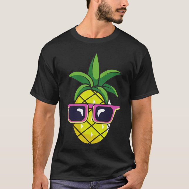 Pun Shades Pineapple Tropical Fruit Sunglasses Pin T Shirt (Framsida)