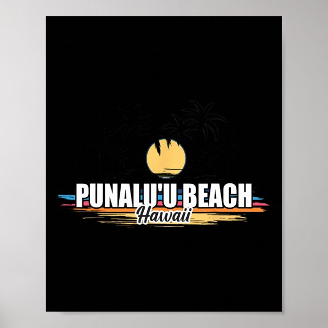 Punalu'u Beach Hawaii Retro Surfing Beach För Män  Poster (Framsidan)