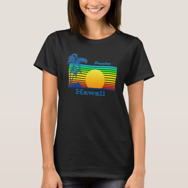 Punaluu Hawaii Retro Tropical Beach Sunset T Shirt (Framsida)