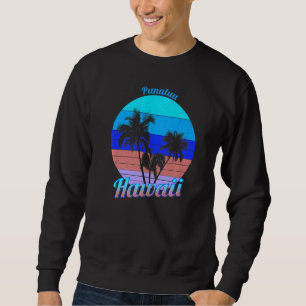 Punaluu Hawaii Retro Tropical Handflatan Träd Vaca Lång Ärmad Tröja