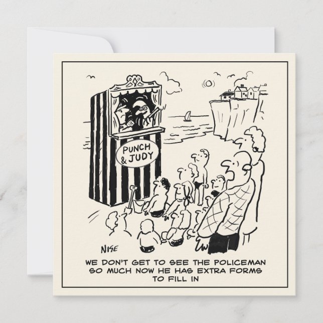 Punch & Judy-show på strand Cartoon Kort (Framsida)