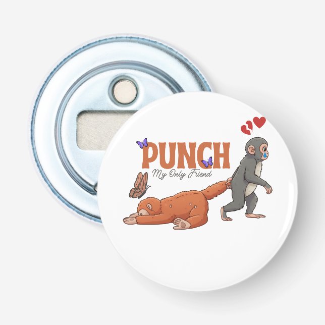 ‏Punch‑kun & Plush Monkey – Kawaii för barn Flasköppnare (Framsidan)