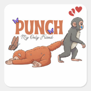 Punch‑kun & Plush Monkey – Kawaii för barn Fyrkantigt Klistermärke